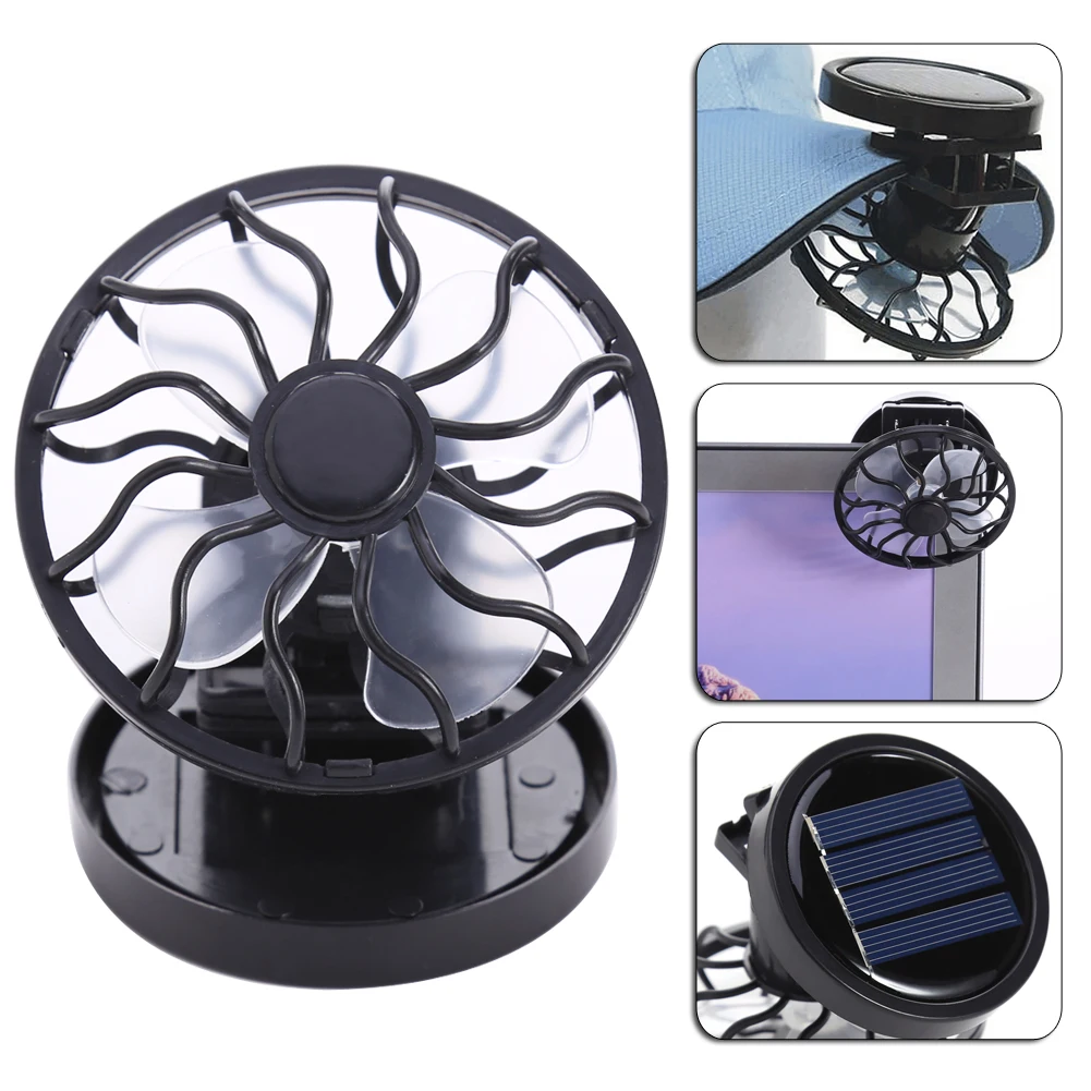 

New Portable Sun Solar Powered Cooling Fan Clip-On Mini Fan Solar Panel Cell Beach Camping Hiking Climbing Outdoor Tools Black