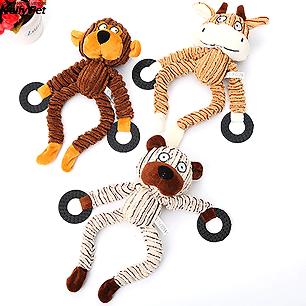 

Chew Toys Dog Puppy Plush Toys Chewing Sound Molar Bite Grinding Sheep Cow Monkey Animal Shape for Small Dogs Cat