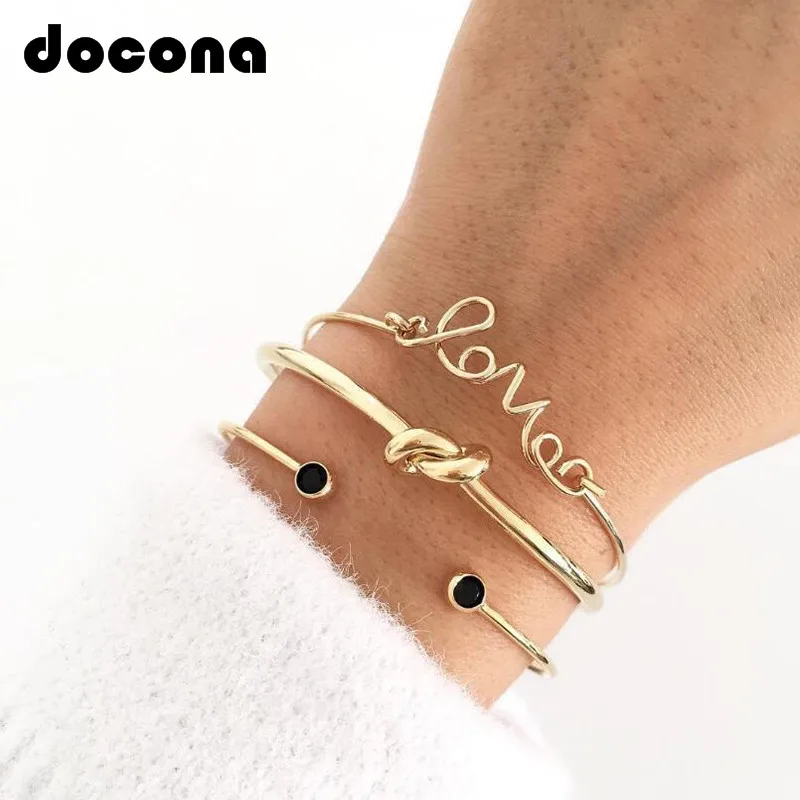 Docona, 3 шт., модный Богемский Браслет с надписью Love Knot, ручная манжета, цепочка, очаровательный браслет, браслет для женщин, золотые браслеты, Женские Ювелирные изделия 6387