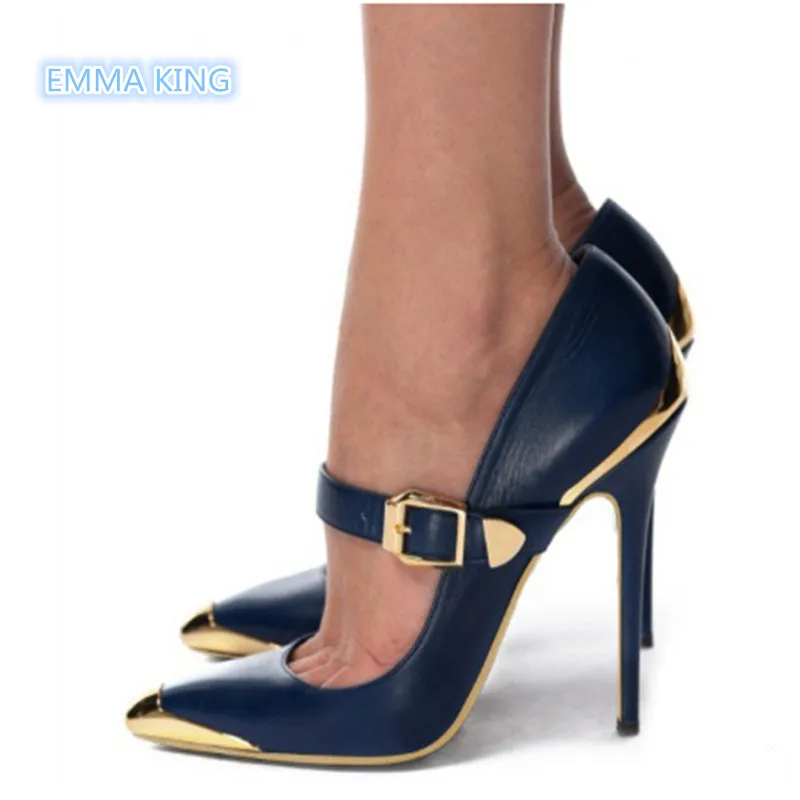 

2019 Spring Metal Decorated Vintage Mary Jane Pumps Women Stilettos Pointed Toe Sexy Ladies Shoes Buckle Design High Heels Pumps