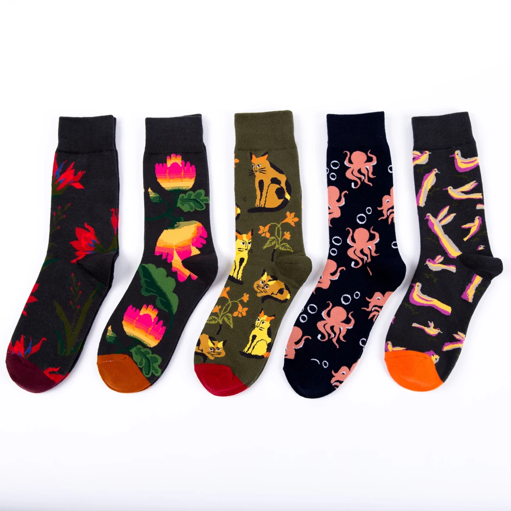 

New Arrival Cat Flower Octopus Happy Funny Cotton Animal Personality Tide Socks Women harajuku hip hop Street Wear For Female