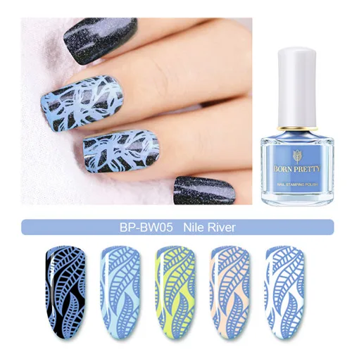 BPBW05 Nile River BORN PRETTY 6ml Nail Stamping Polish Lacquer Light Blue Plate Printing Polish Nail Art Varnish Beach Walking Stamping Series - Цвет: BPBW05 Nile River