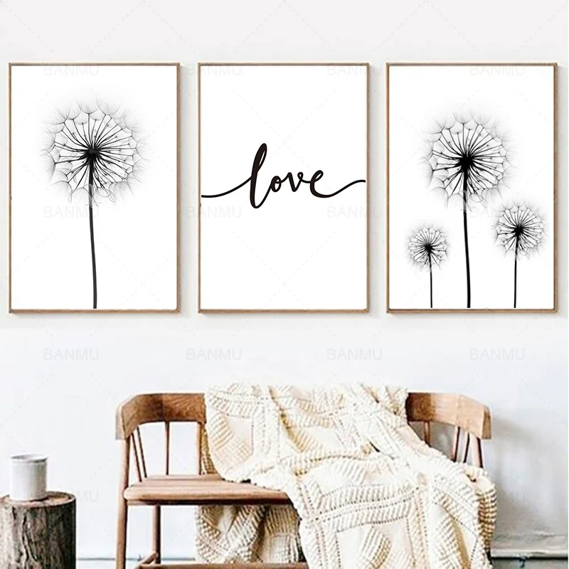 

Nordic Dandelion and love Canvas Painting Art Print Poster Wall Pictures for Bedroom Living Room Home Decor no frame