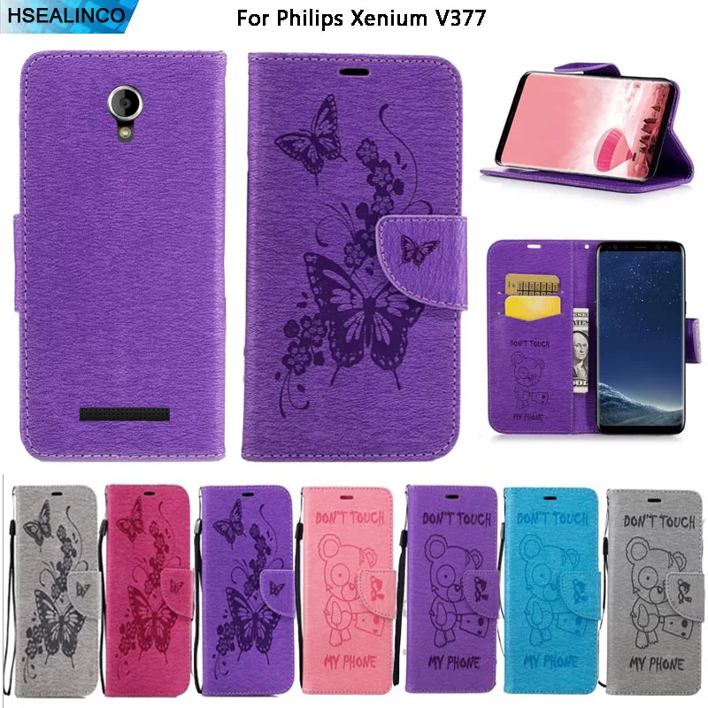

Wallet Case For Philips Xenium V377 High Quality PU Leather Magnetic Embossing Card Slots and Stand Holder Cover with Lanyard