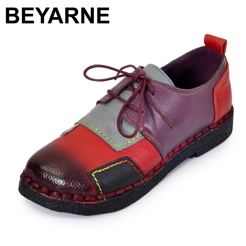 BEYARNE Women's Handmade Shoes Genuine Leather Flat Lacing Mother Shoes Woman Loafers Soft Single Casual Shoes Women Flats цена BEYARNE Women's Handmade Shoes Genuine Leather Flat Lacing Mother Shoes Woman Loafers Soft Single Casual Shoes Women Flats цены онлайн