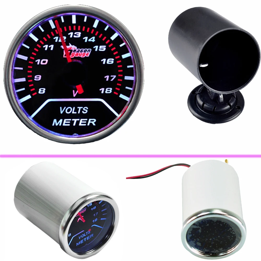 White Shell 2" 52mm Car Volt Meter 818V Pointer LED Digital Voltage Gauge Car Styling Auto