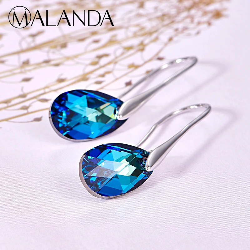 MALANDA Water Drop Earrings For Women New Fashion Crystal From SWAROVSKI Silver Color Pendant Dangle Earrings Jewelry Girls Gift