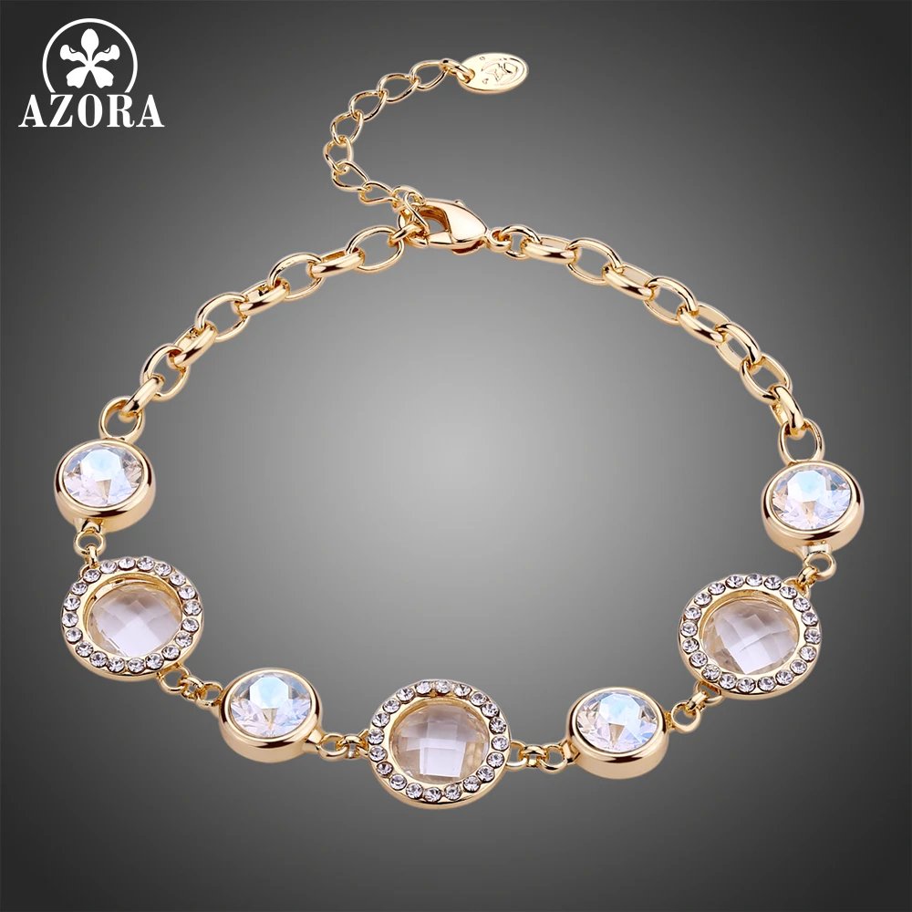 

AZORA Trendy Gold Color Round Austrian Crystals Bracelets for Women Chain Link Women Bracelet Fashion Jewelry TS0189