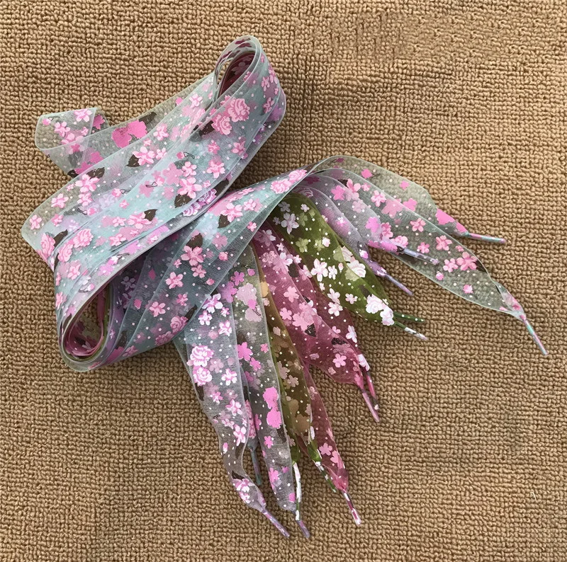

2.8cm Width 120cm Length Organza Floral Shoelaces Beautiful Transparent Chiffon Ribbon Lace Leisure Sports Shoes Shoelaces