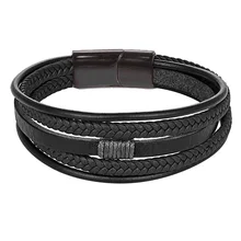 Новые мужские украшения панк черный/синий плетеный кожаный браслет для мужчин нержавеющей магнитный браслет со стальными элементами модные браслеты подарки