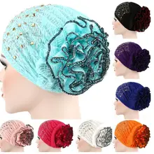 Женская шапка-тюрбан, новинка, Осень-зима, мусульманская эластичная шапка, теплые цветы, аксессуары для волос шляпы