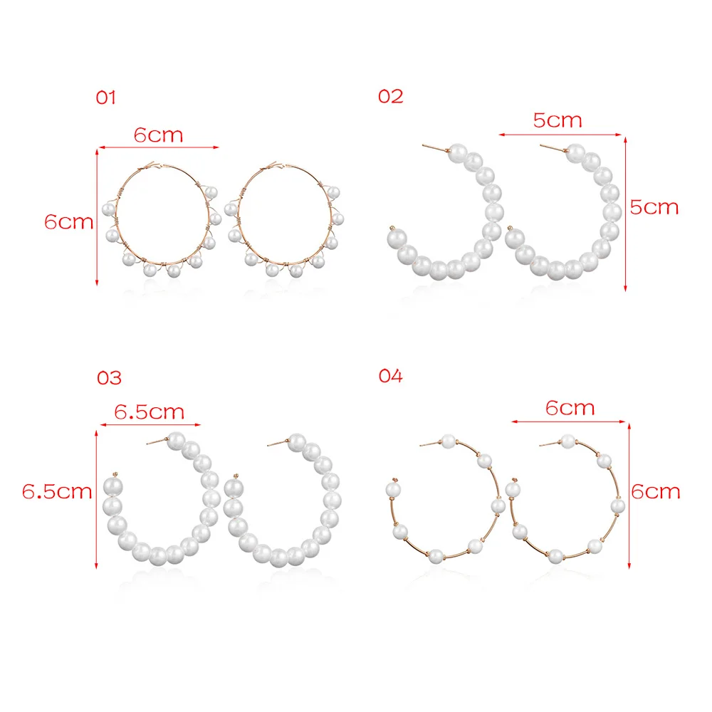 Boho White Imitation Pearl Round Circle Hoop Earrings Women Gold Color Big Earings Korean Jewelry Brincos Statement Earrings