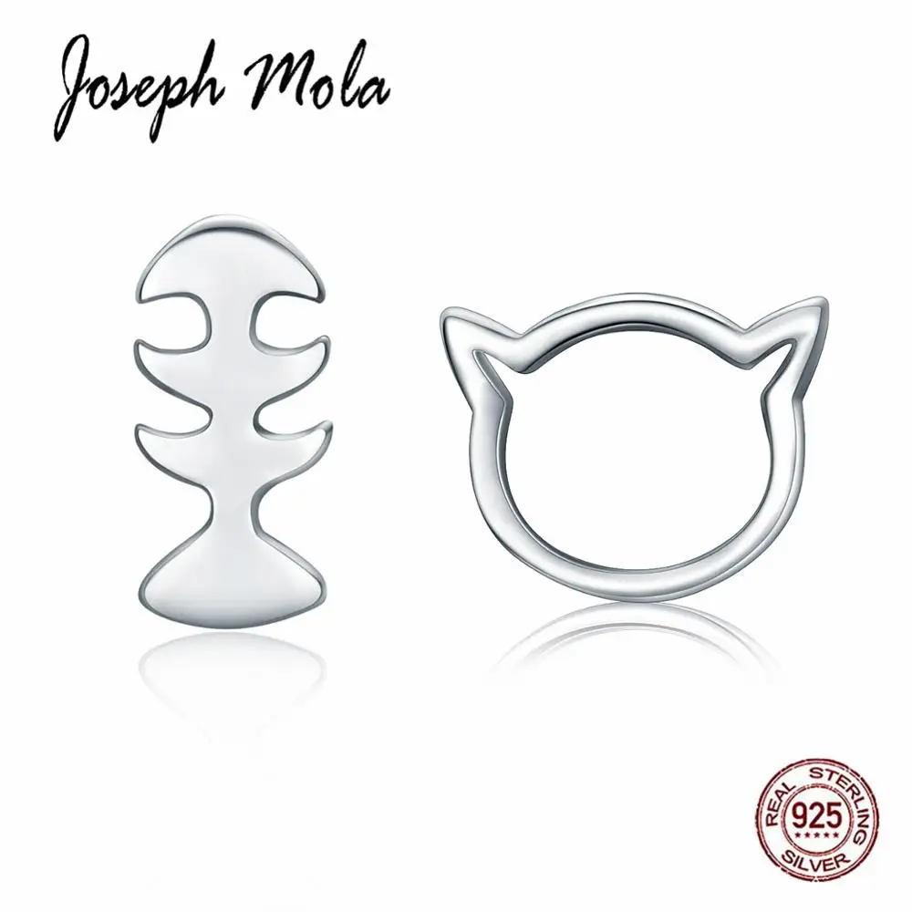 

Joseph Mola Hot Sale 925 Sterling Silver Cute Cat&Fish Tiny Stud Earrings for Women Party Engagement Fine Jewelry Asymmetry Type