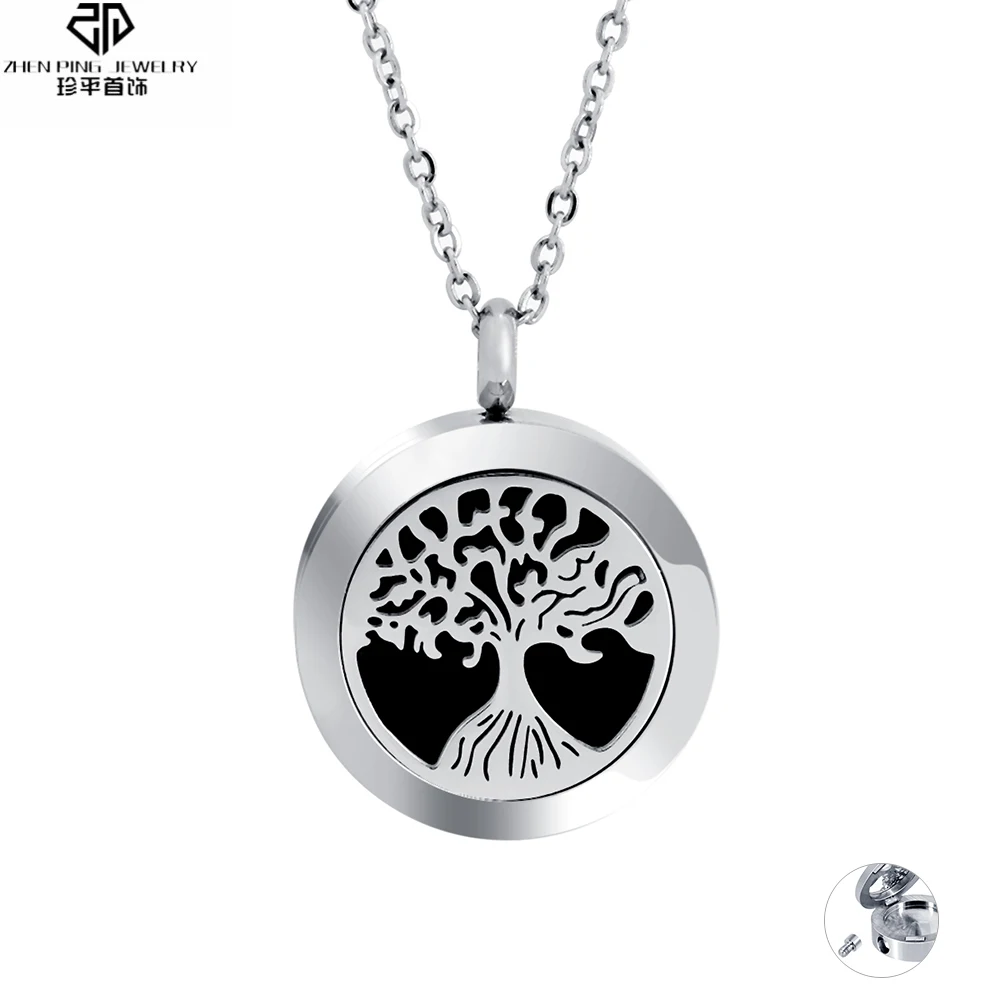 

Fashion Tree Of Life Essential Oil Diffuser Locket Pendant Necklace Stainless Steel Cremation Urn for Pet Ashes