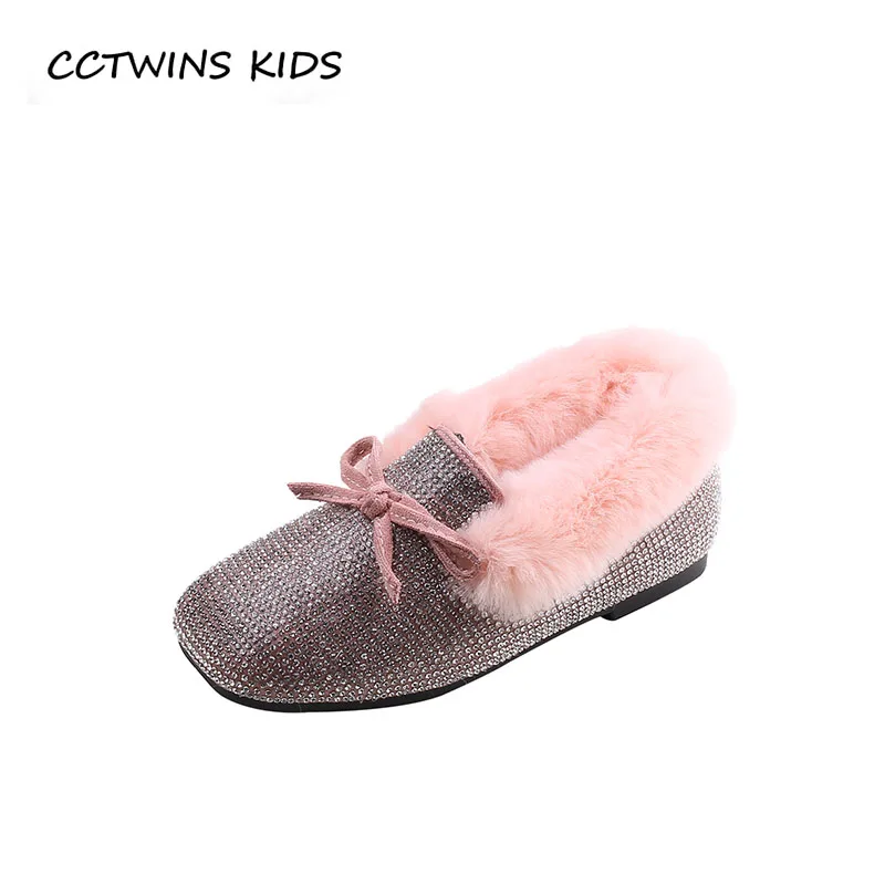 

CCTWINS KIDS 2018 Winter Baby Fashion Rhinestone Princess Shoe Children Butterflly Loafer Girl Pu Leather Slip On Shoe GL1989