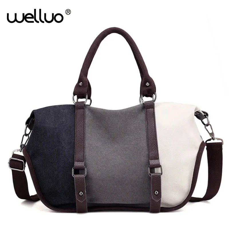

WELLVO Tricolor Women Handbags Retro Simple Multi-Color Shoulder Bags Female Patchwork Portable Tote Large Quality Bag XA79WB