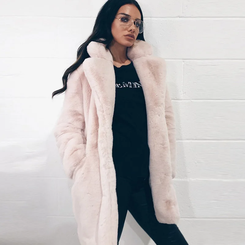 Autumn Winter Coat Women 2018 Fashion Faux Fur Coat Women Casual Faux Rabbit Fur Jacket Warm Furs Coats Pocket Outwear Plus Size