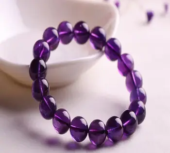 

free shipping Natural Brazil Amethyst Quartz Crystal Beads Stretch Bracelet AAAA high grade
