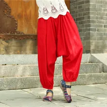 Народный стиль осень зима чистый лен широкие брюки свободные натуральные льняные повседневные штаны шаровары