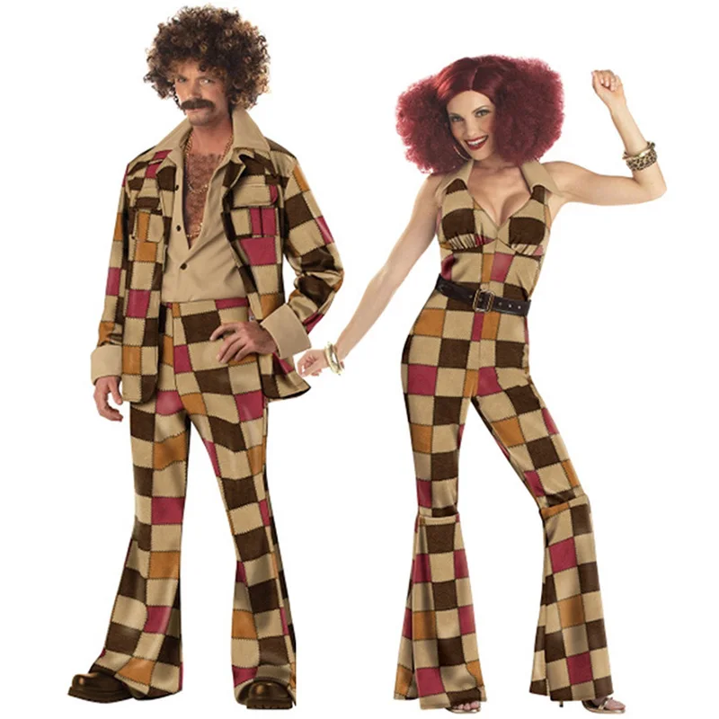 

Mens Womens 60s 70s Retro Disco Fance Dress Adult Hippy Hippie Groovy Dancer Costume Jumpsuit Jacket