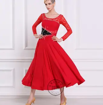 

customize red long sleeve competition Fox trot Waltz tango practice ballroom dance dress social dance dress M-1639