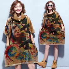 Большой размер 5XL, Осень-зима, женская мода, Ретро стиль, новинка, принт, топы, для девушек, женщин, плюс, большой, свободный, водолазка, летучая мышь, футболка