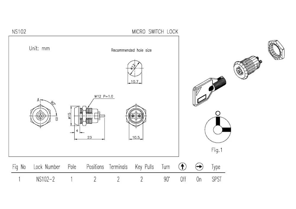 botão do keylock, IP67, NS102-2, Taiwan, NS102-1, 12mm, 8pcs