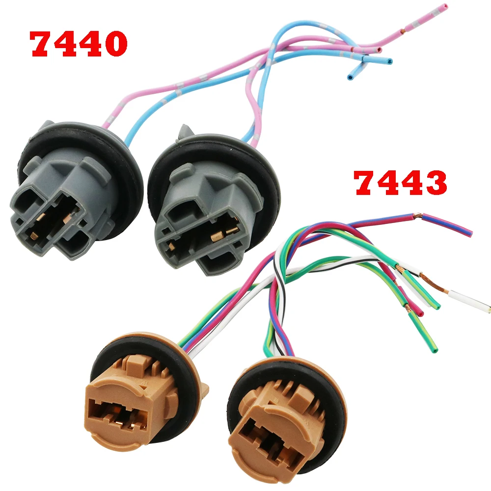 2 Pieces of  7443 Brake Signal LED Bulb Lights Socket Harness Plug