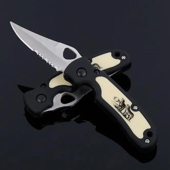 Mini Keychain Knife Folding Pocket Knife Serrated Blade Rubber Handle