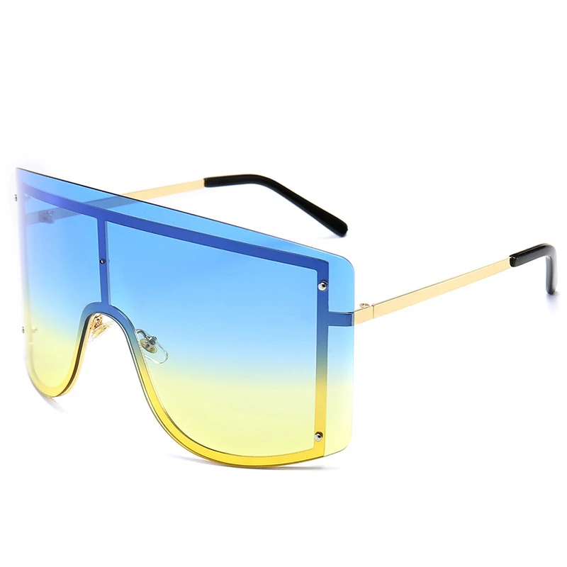 Новые роскошные негабаритные брендовые дизайнерские модные женские красные солнцезащитные очки без оправы Женские винтажные градиентные солнцезащитные очки для женщин UV400 - Цвет линз: Blue Yellow