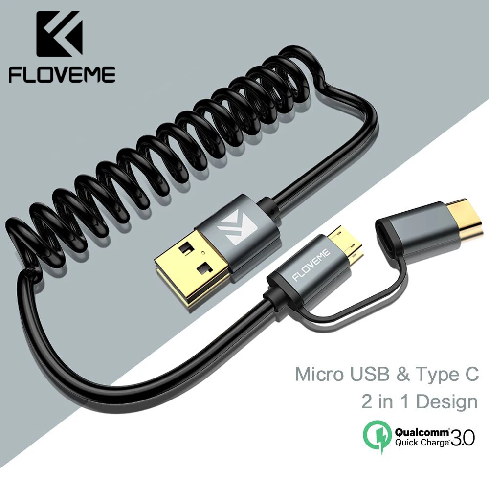 Floveme QC 3.0 2 в 1 Fast Зарядное устройство кабель для Samsung Примечание 8 S9 S8 Huawei Xiaomi Тип-C Micro usb-кабель Кабо для Android Кабели c