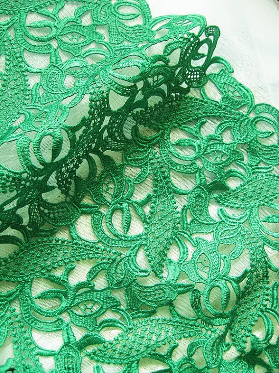 

Green Lace fabric for bridal, costume, crocheted net venise lace sewing diy supplies african lace fabric