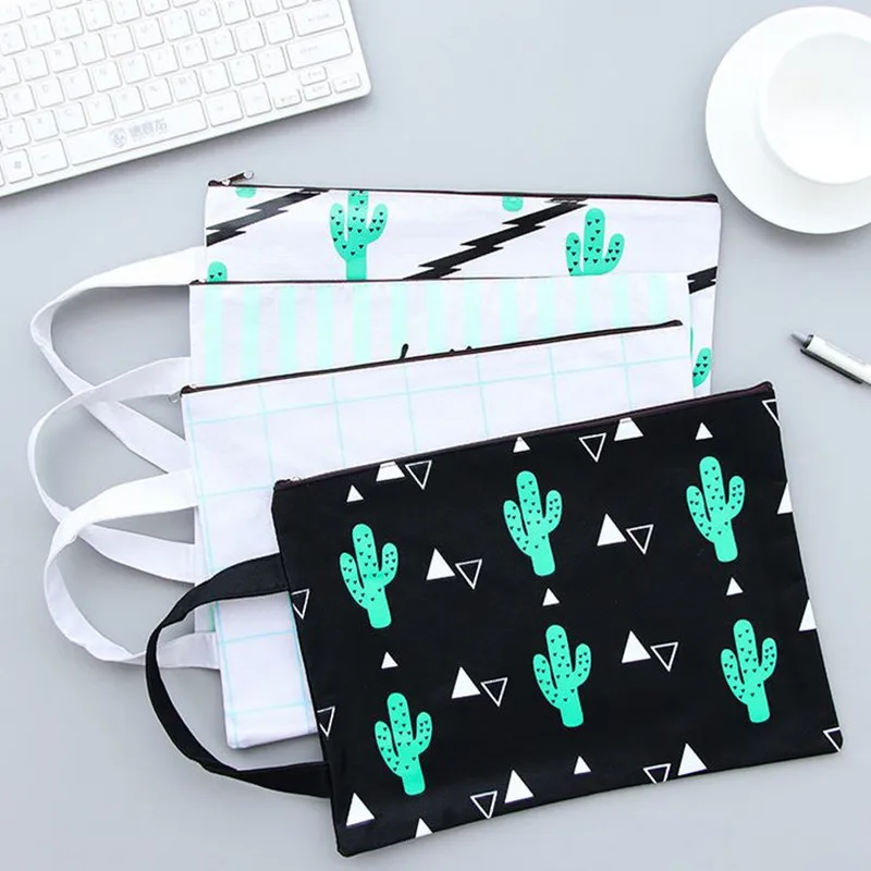 

Coloffice 1PC Creative Cactus Mesh File Pouch Canvas A4 File Bag Documents Filing Products With Zipper Stationery Office Student