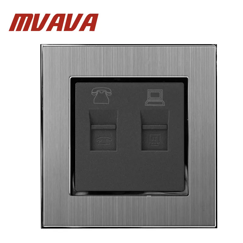 

MVAVA TEL + Data Socket 110-250V Brushed Metal UK EU Standard RJ11 Telephone and Data RJ45 Lan Cable Jack TEL&PC Wall Socket