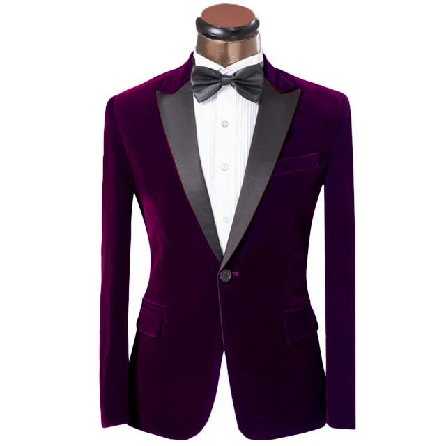 

New Arrival Purple Velvet Mens Party Prom Suit Groom Tuxedos Groomsmen Wedding Blazer Suits For Men Stylish (Jacket+Pants)