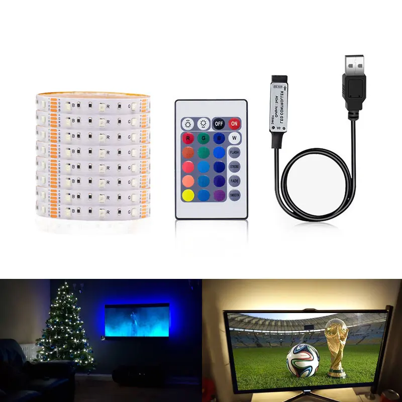 5 в постоянного тока 2835 SMD USB Светодиодная лента 1 м 2 3 4 кабель питания RGB лампа