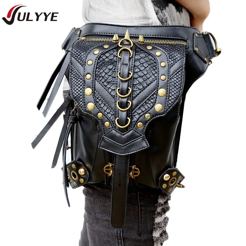 

YULYYE New High Quality Riveting Bag Unisex Rider Drop Leg Bag Cool Punk Bags Multifunction Vintage Cowboy Style PU Leather Bag