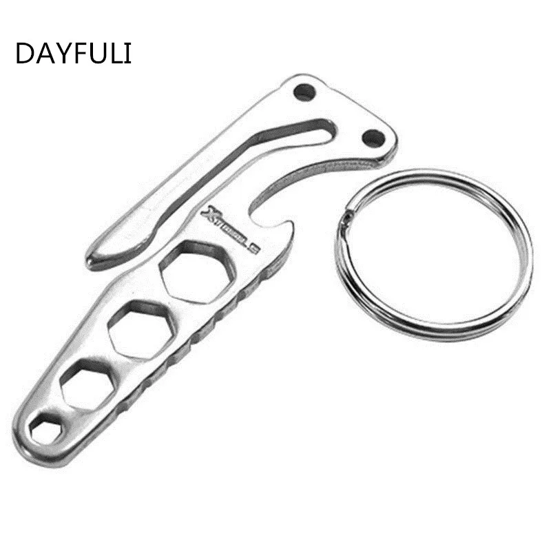 

Stainless Steel EDC Multi-tool Wrench Bottle Opener Keychain Suspension Clip OH