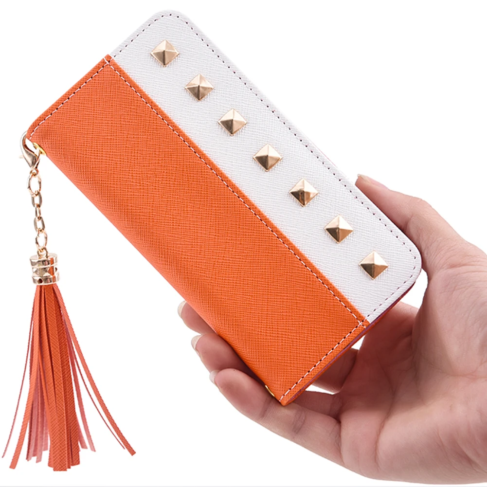 Роскошный кожаный флип-чехол для Iphone X Xs Max Xr 11 pro 11pro max 8 7 6 6s Plus бумажник подставка обложка книги металлическая заклепка зеркало кисточка - Цвет: Оранжевый