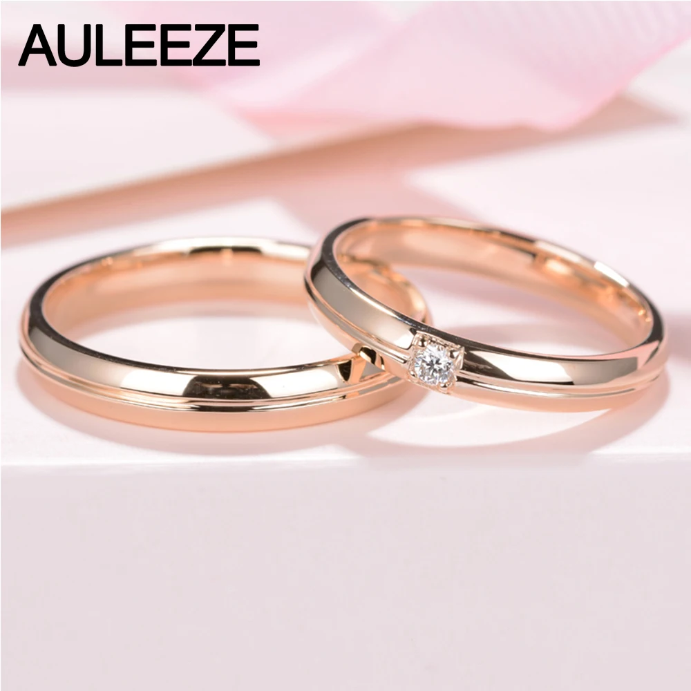 AULEEZE Твердое 18 к розовое золото кольцо для пары благородный темперамент Настоящее алмазное свадебное Помолвочное, обручальное кольцо ювелирные изделия