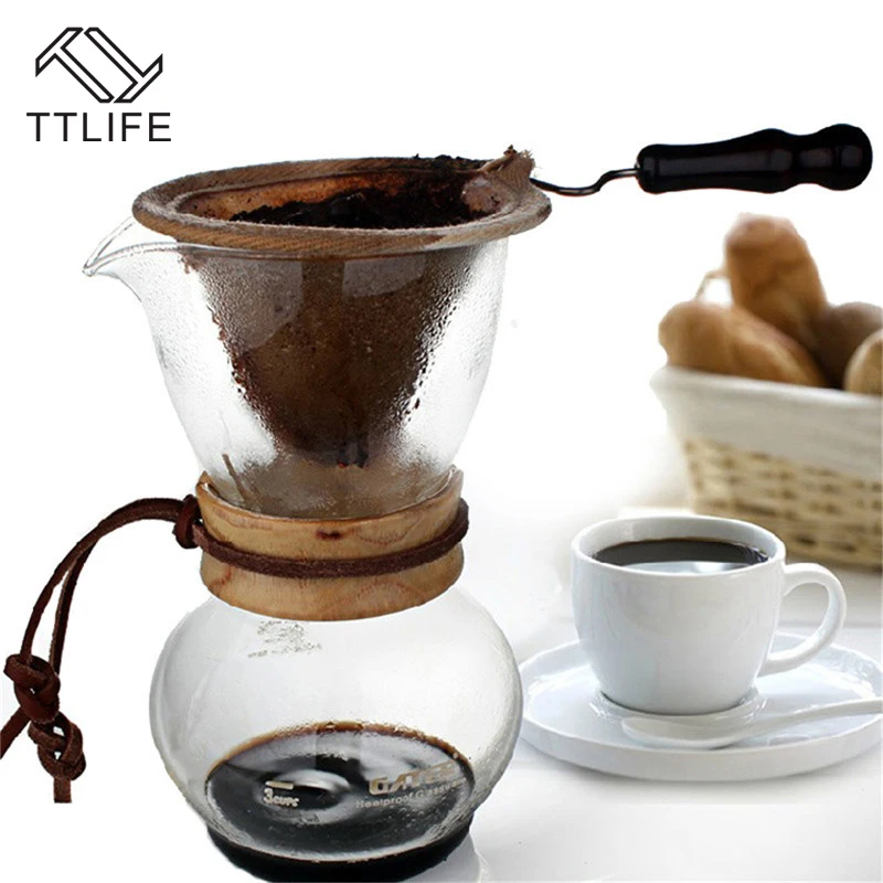 TTLIFE 480cc Glass Coffee Drip Pot Wooden Handle Flannel Cloth Set