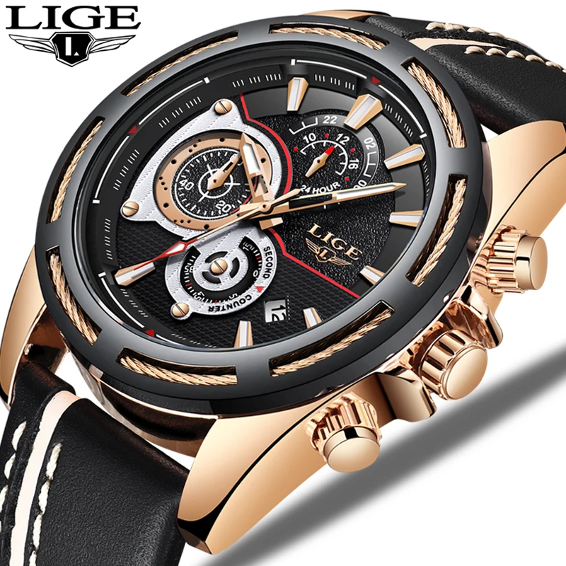 

LIGE Creative Quartz Men Watch Reloj Hombre Leather Chronograph Army Military Sport Watches Men Clock Hour Relogio Masculino BOX