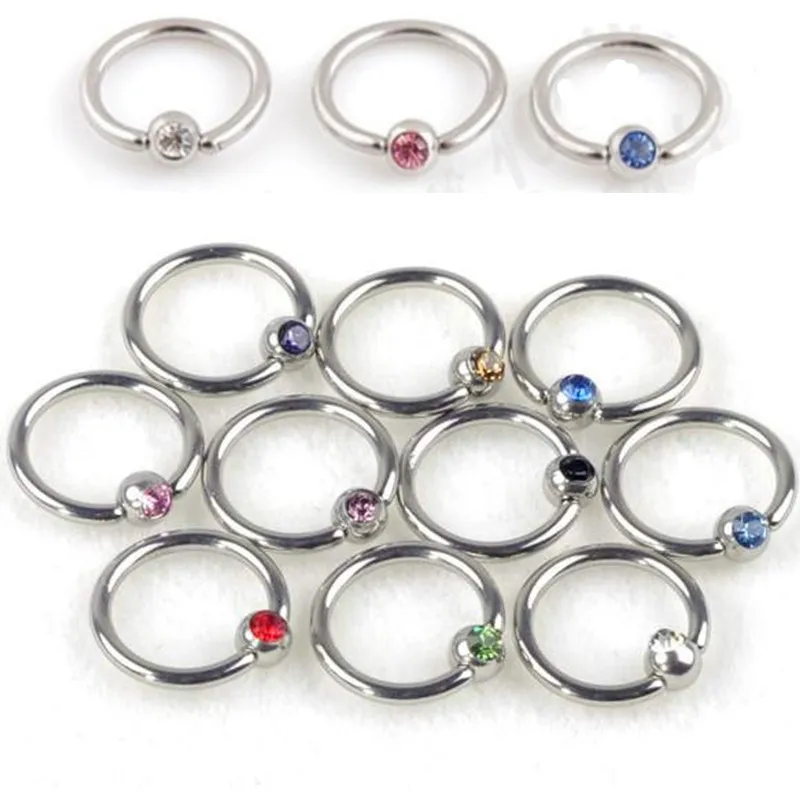 

10pcs 1.0*8*3.5mm Ball 18G Closure Captive Ring BCR with CRYSTAL GEMS, Lip Nose Ear Tragus Septum Ring