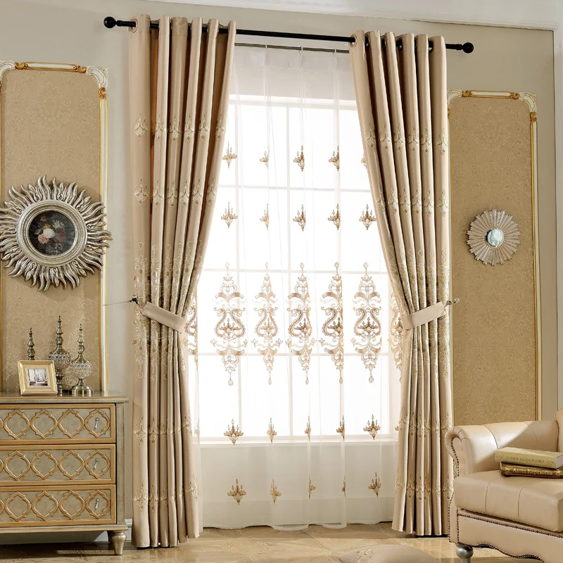 Modern Embroidery Drapes Bedroom Curtains Blackout Curtain And