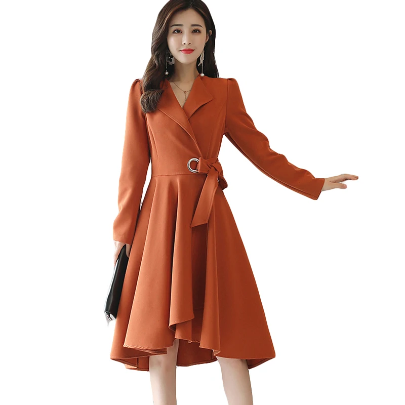 

New Spring Autumn 2018 Women Elegant Long Trench Coat Outerwear Slim Women's Windbreaker Skirt Shape Coats With Belt CM2719