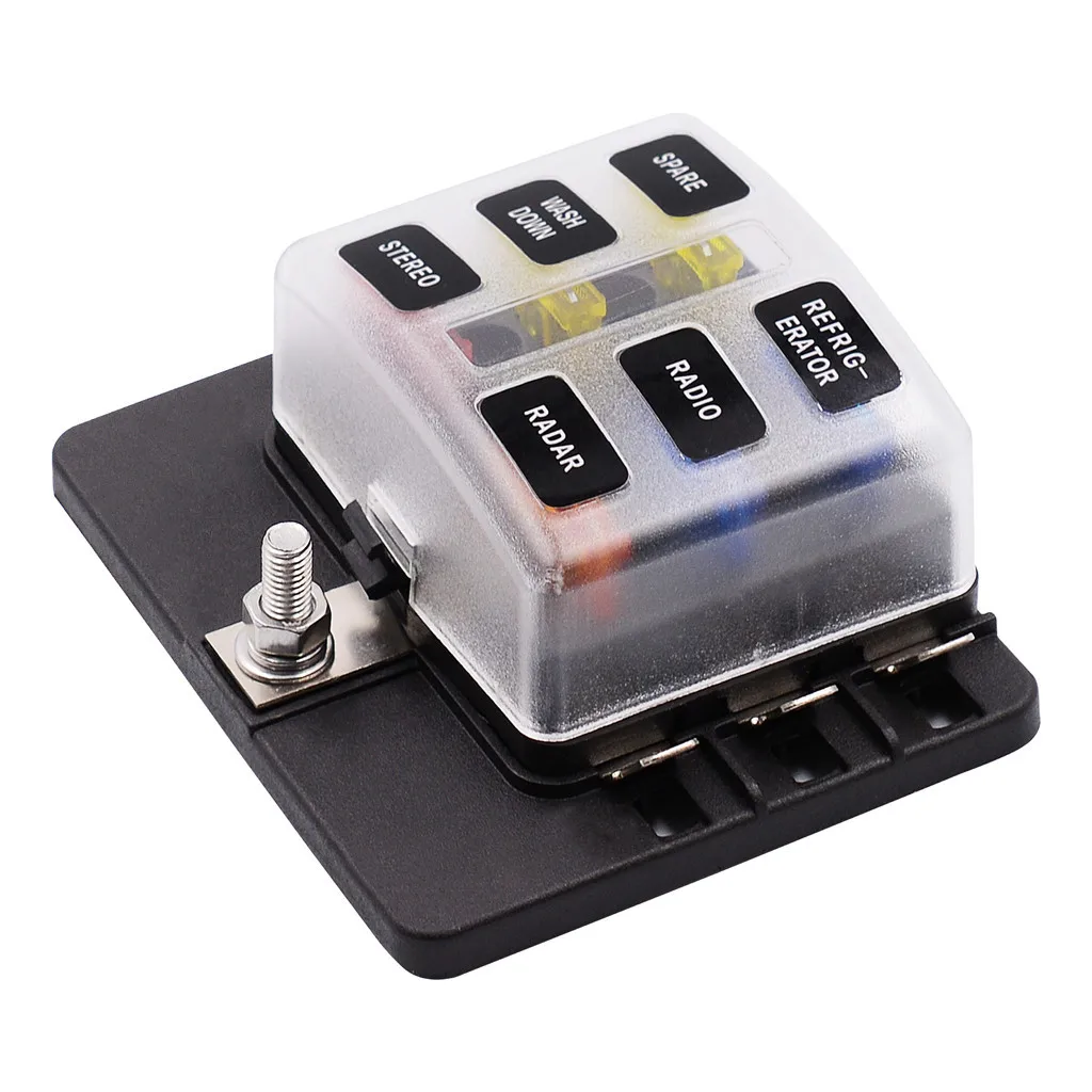 

1 Input And 6 Output Fuse Box Holder Fuse Blocks with Red LED Indicator Fuses Terminals for Caravan Truck Car Boat 90709