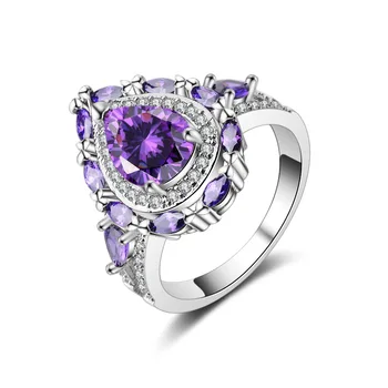 

2018 new European and American hot purple water drop zircon ring fashion exaggerated ring