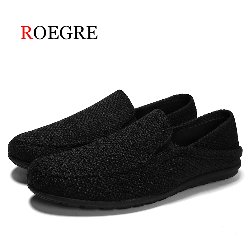 

New ROEGRE Brand Handmade man Slip-On Hemp Shoes Men Flats Loafers summer Men Casual Shoes Plus 39-44