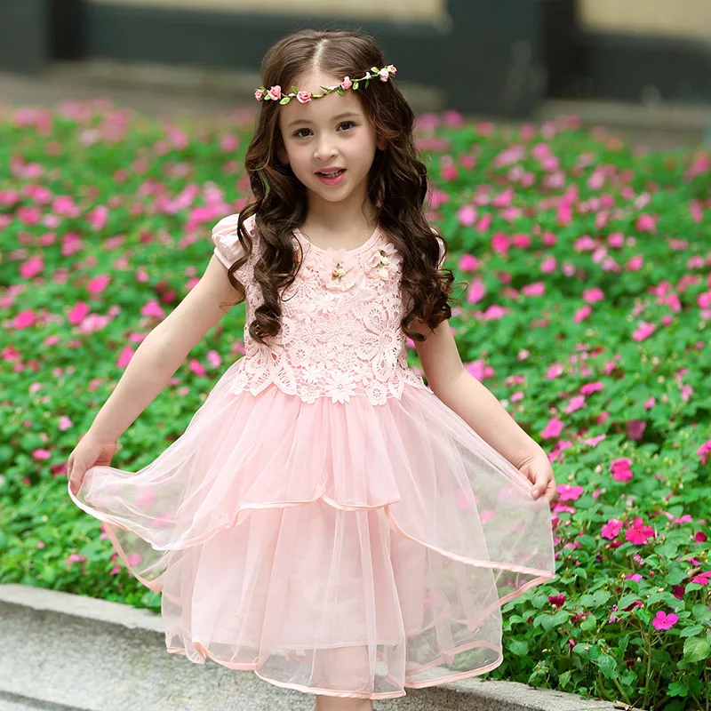 

Girls Dress Summer 2017 Wedding Party Kids Dress Lace Pink Ivory Princess Organza Dress Kids Summer Dress Age 4 7 10 11 12 14