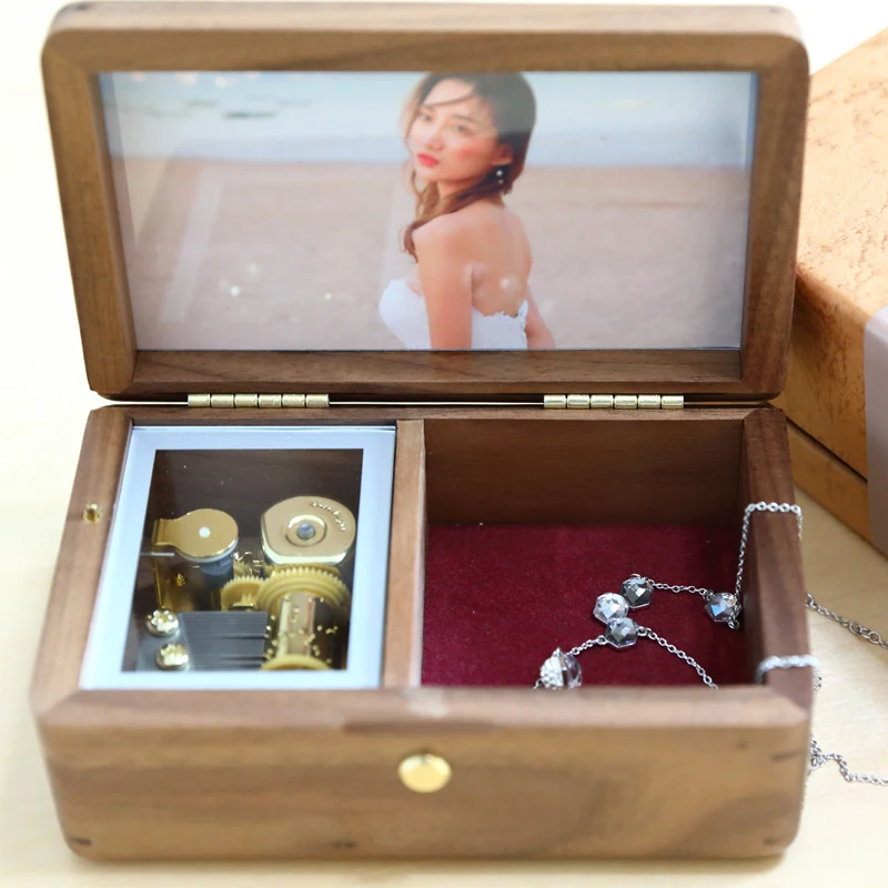Sinzyo Handmade Wooden Photo frame My heart will go on Walnut Music box birthday Gift For Christmas/Valentine's day gift boxs 3